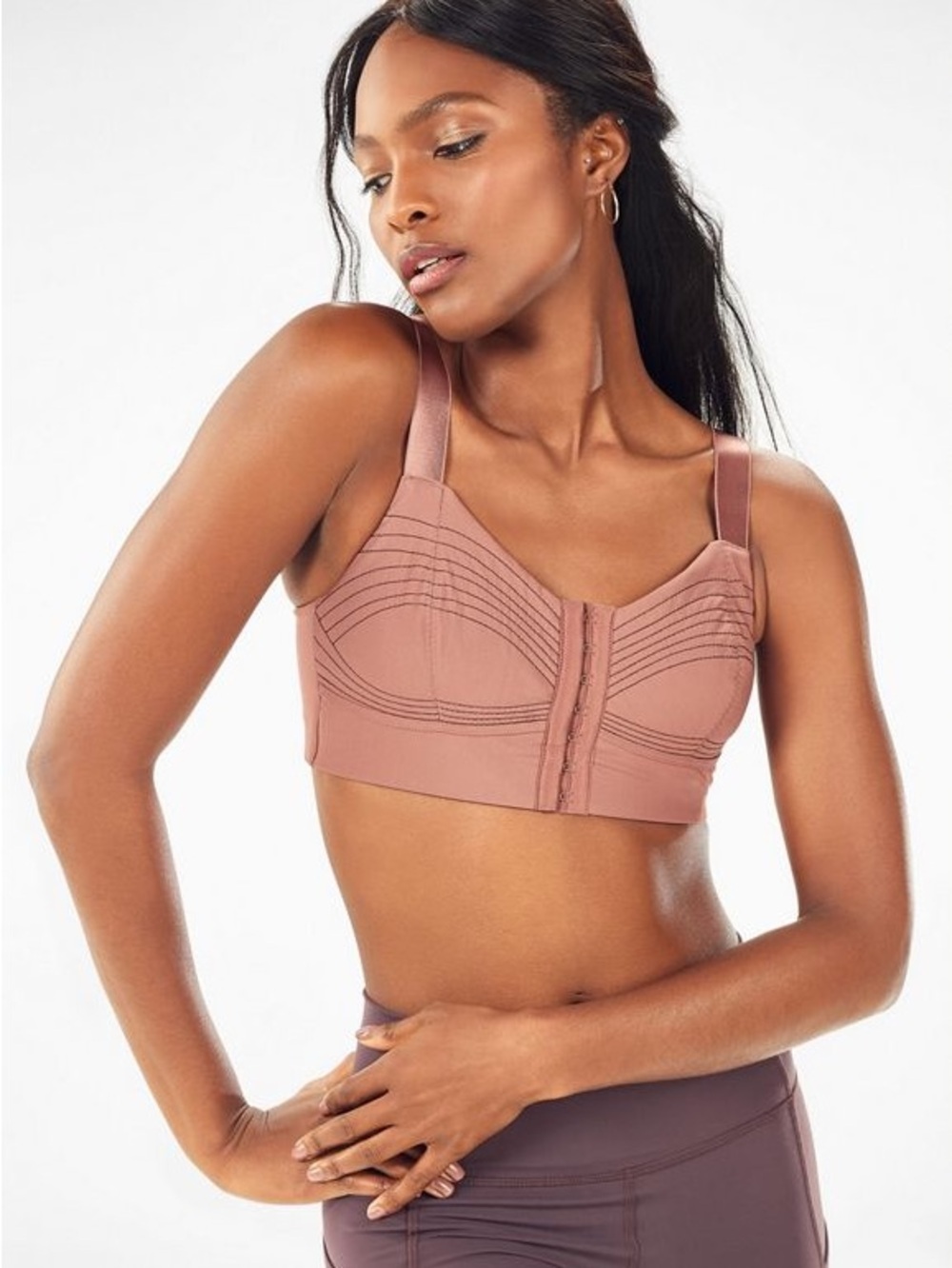 Fabletics Ines Low Impact Bustier Sports Bra Top Mesa Rose / Espresso